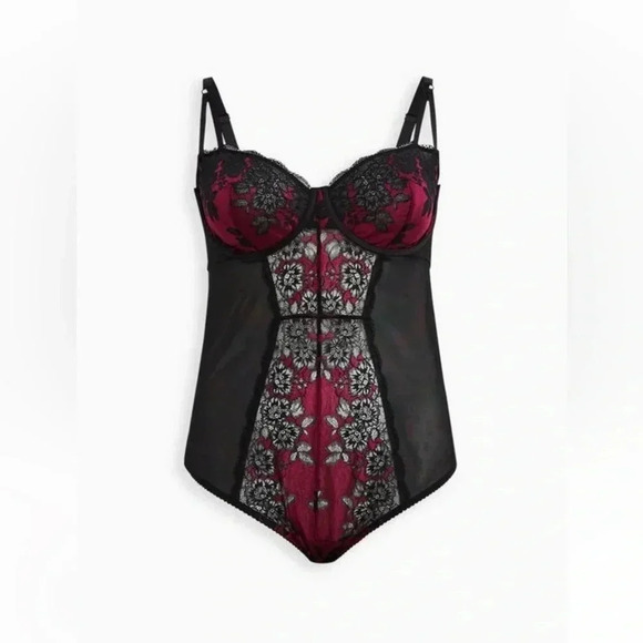 Torrid Black/Pink Lace Boudoir Underwire Bodysuit 0 - Picture 5 of 6